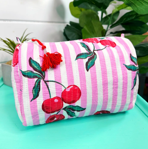 Quilted Cosmetic Bag | Cherry Print