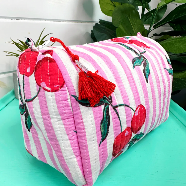 Quilted Cosmetic Bag | Cherry Print