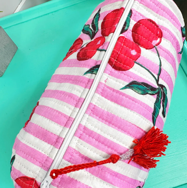 Quilted Cosmetic Bag | Cherry Print