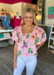 Toucan Floral Puff Sleeve Top