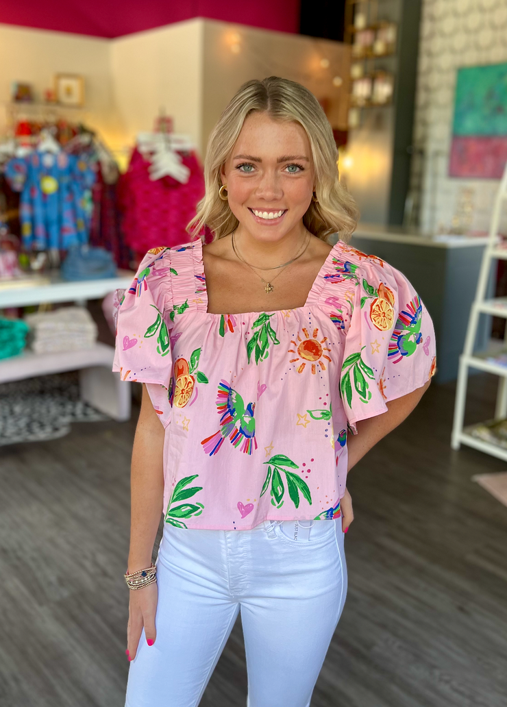 Toucan Floral Puff Sleeve Top
