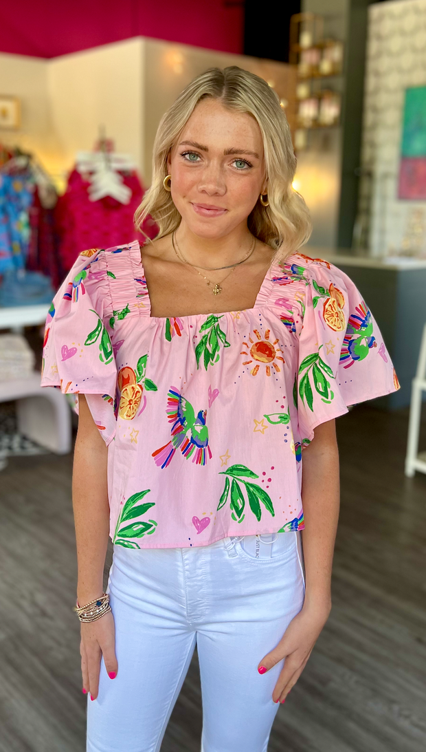Toucan Floral Puff Sleeve Top