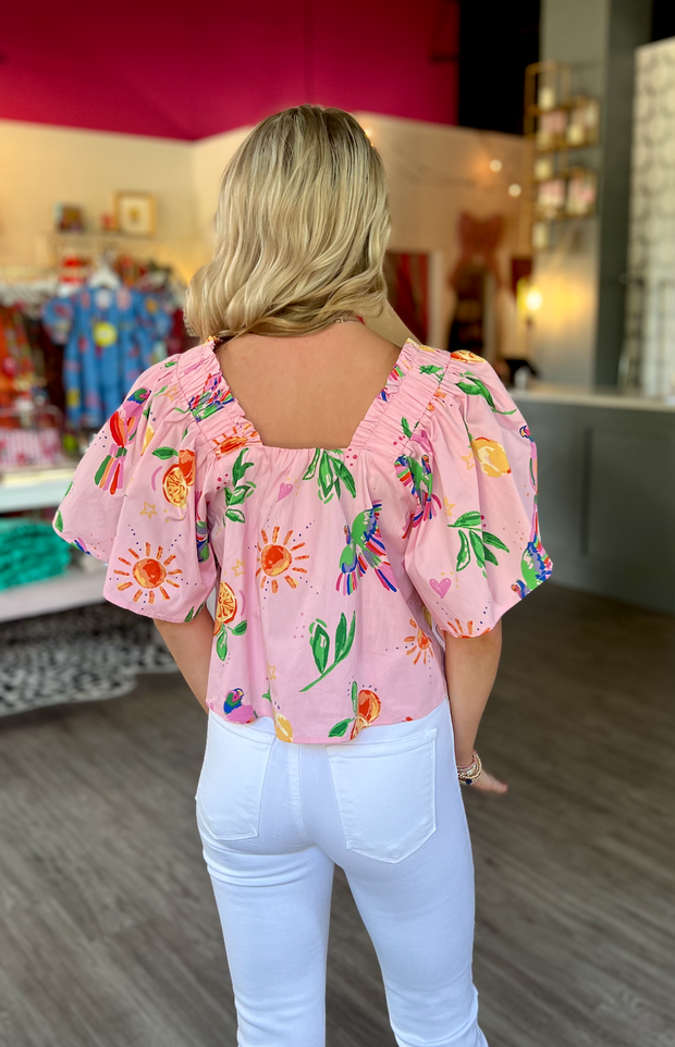 Toucan Floral Puff Sleeve Top