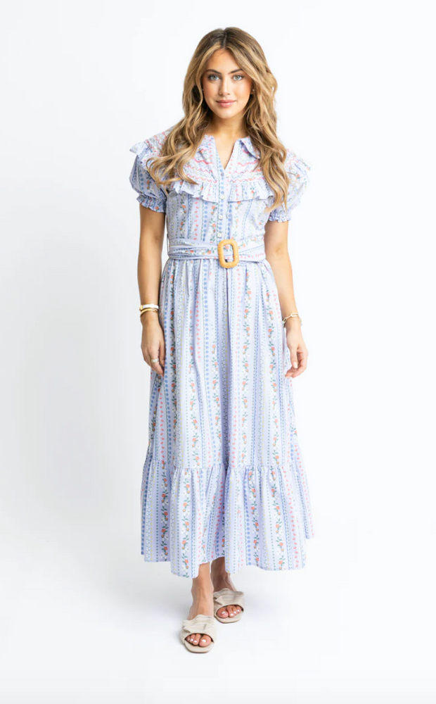 French Floral Belted Maxi Dress