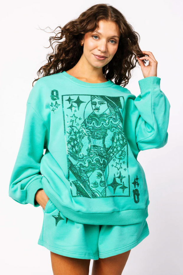 Emerald Green Queen Card Logo Sweatshirt