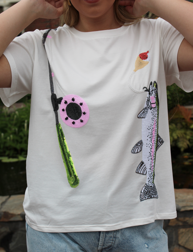 Fishing Pole Sequin Fishing Tee