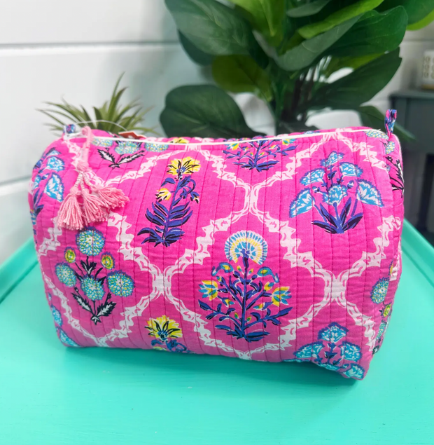 Quilted Cosmetic Bag | Pink Wildflower