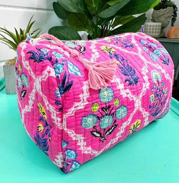 Quilted Cosmetic Bag | Pink Wildflower