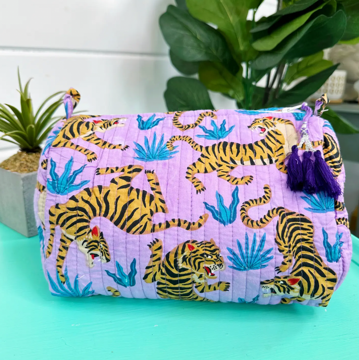 Quilted Cosmetic Bag | Lilac Tigers