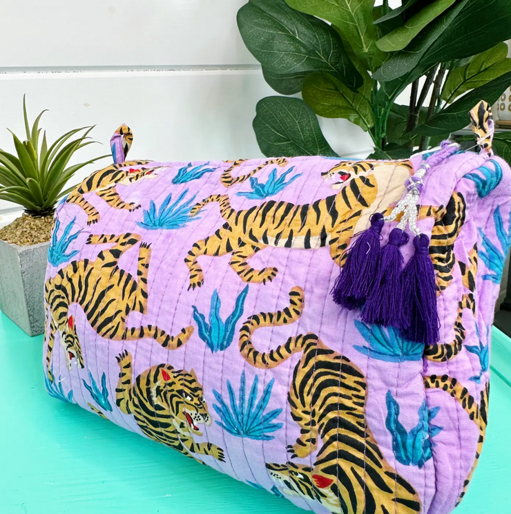Quilted Cosmetic Bag | Lilac Tigers