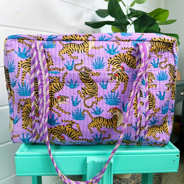 Quilted Weekender Duffle Bag |  Lilac Tigers