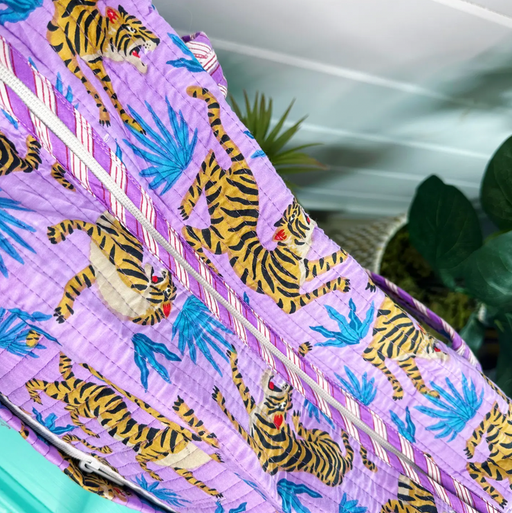 Quilted Weekender Duffle Bag |  Lilac Tigers