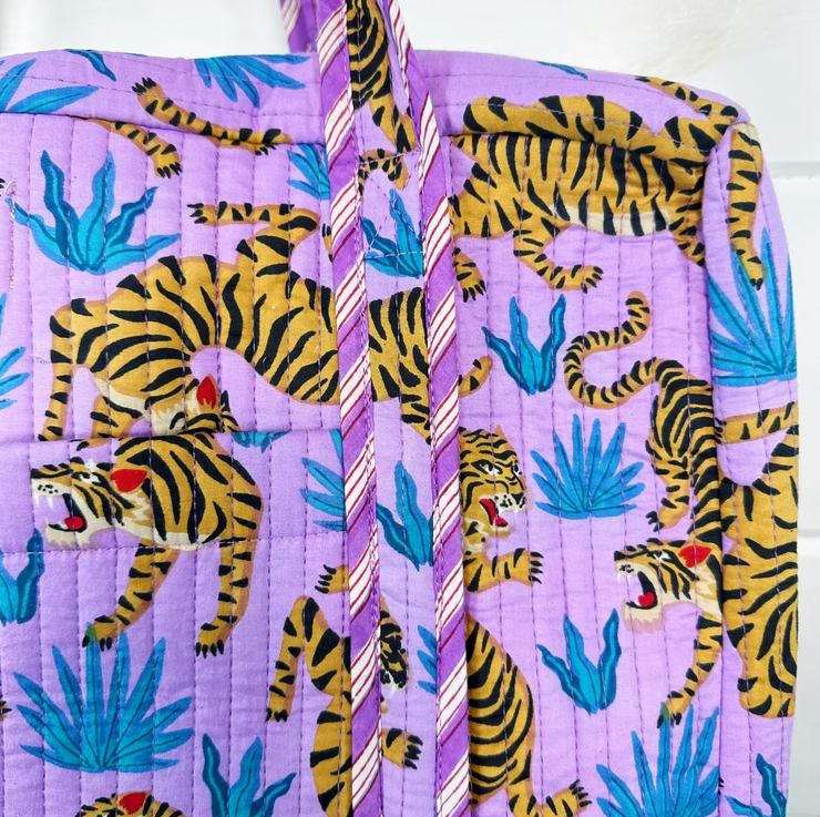 Quilted Weekender Duffle Bag |  Lilac Tigers