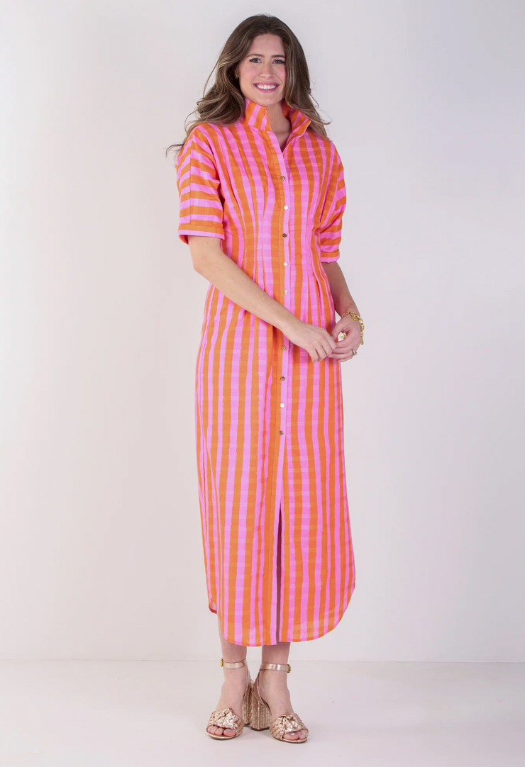 Georgia Dress | Coral Pink Stripe