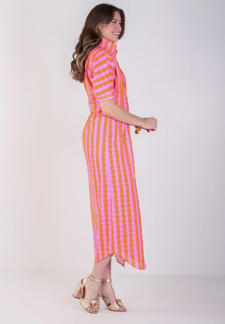 Georgia Dress | Coral Pink Stripe