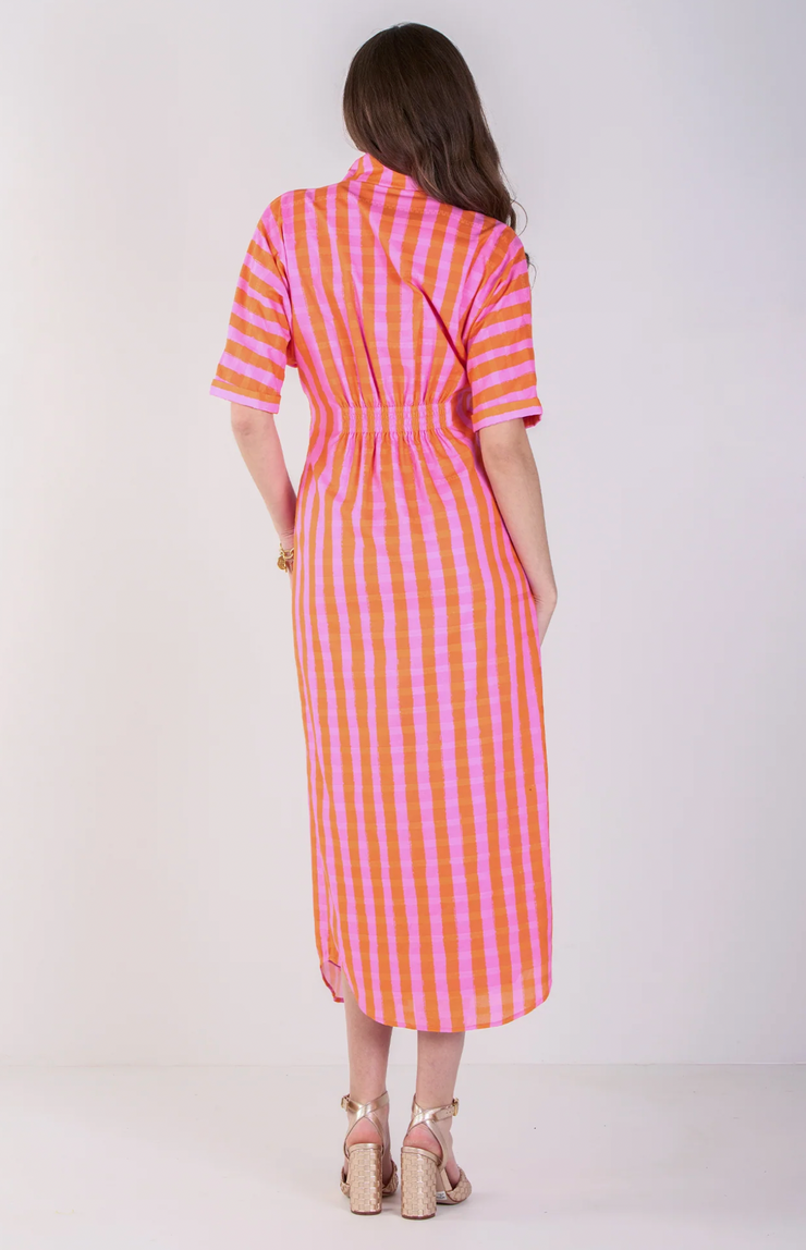 Georgia Dress | Coral Pink Stripe
