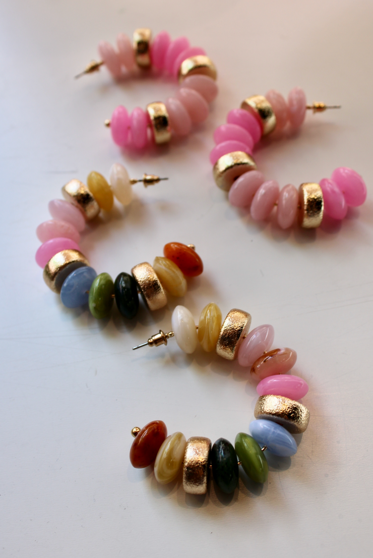Rainbow Beaded Hoops