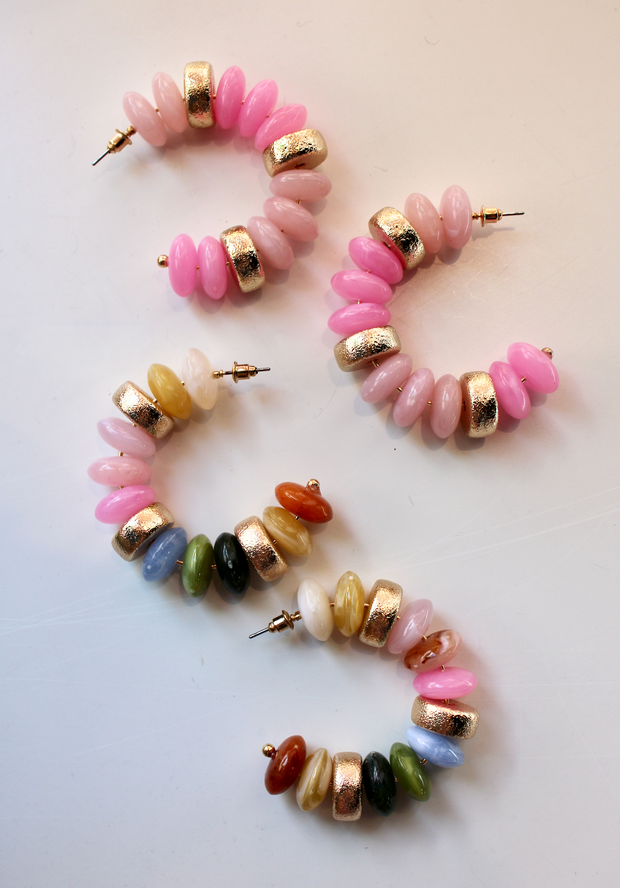 Rainbow Beaded Hoops