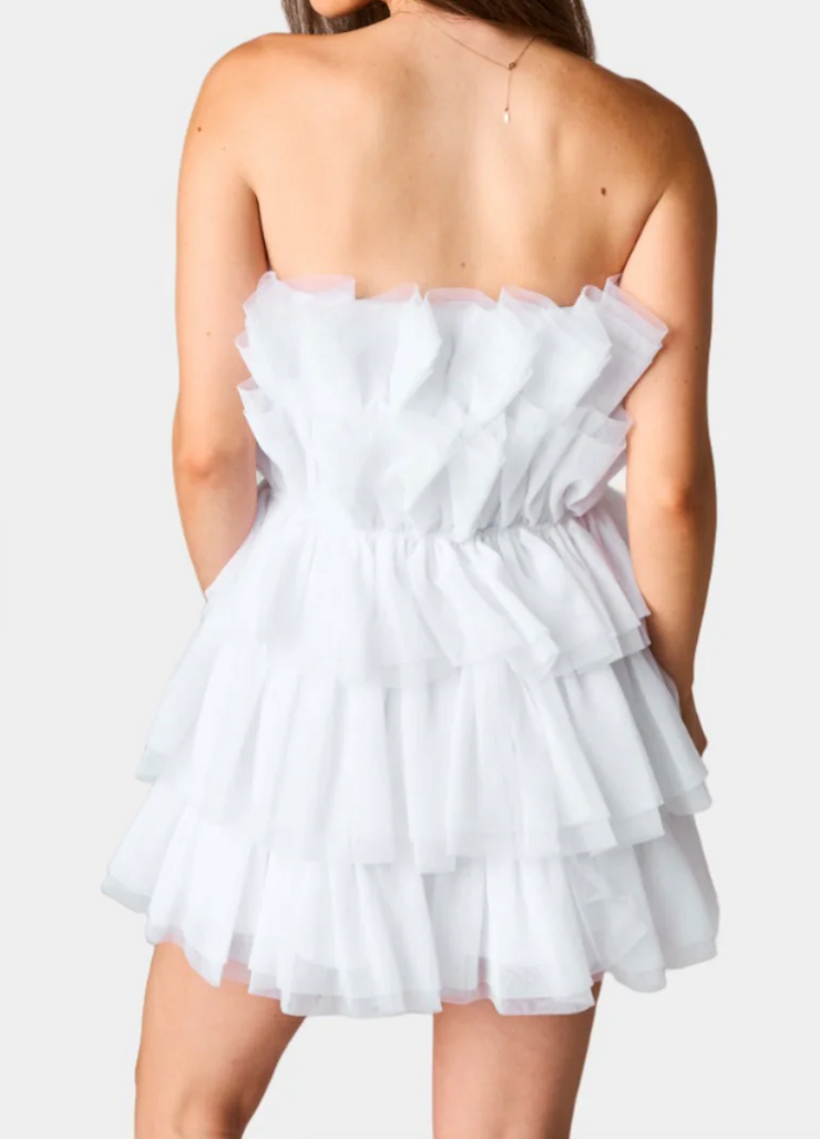 Powder Puff Strapless Dress | WHITE