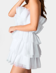 Powder Puff Strapless Dress | WHITE