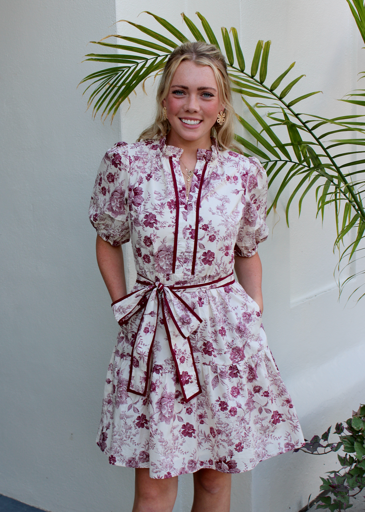 Maroon Rose Belted Dress
