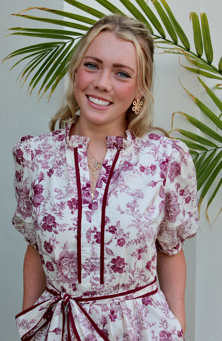 Maroon Rose Belted Dress