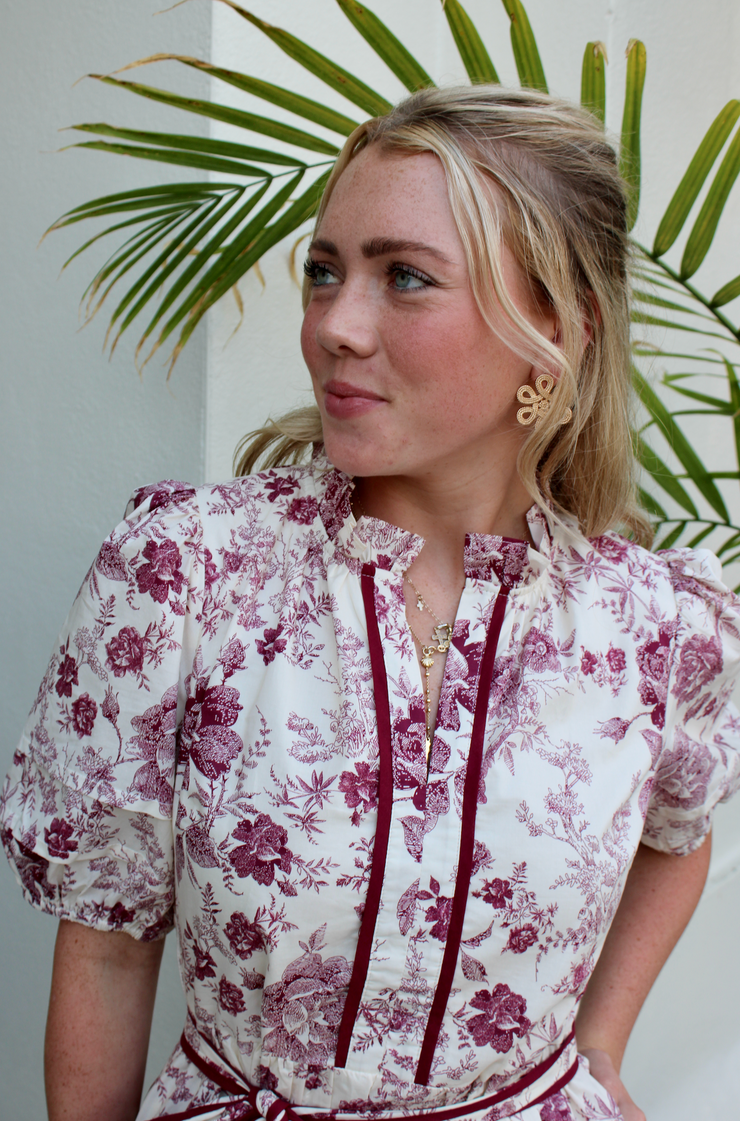 Maroon Rose Belted Dress