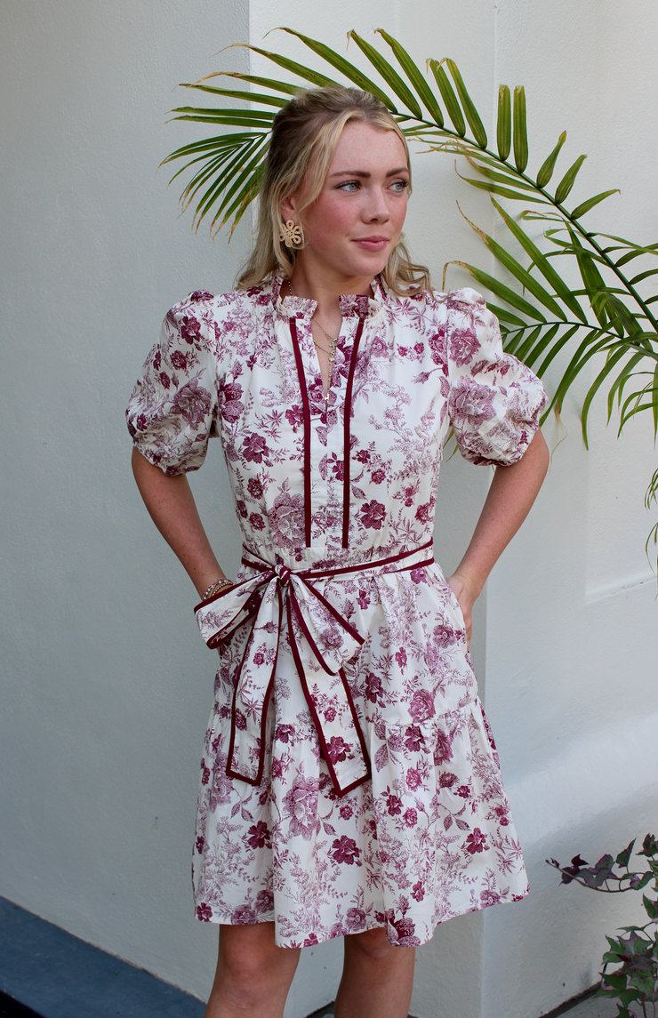 Maroon Rose Belted Dress