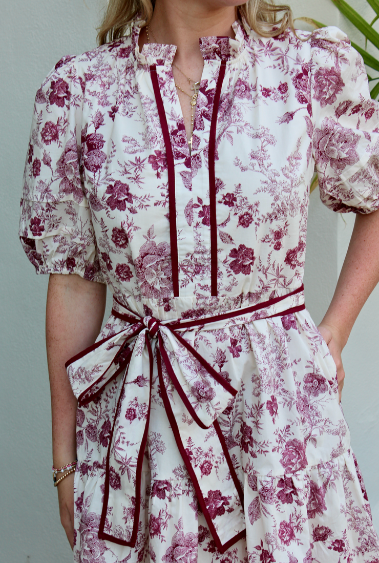 Maroon Rose Belted Dress