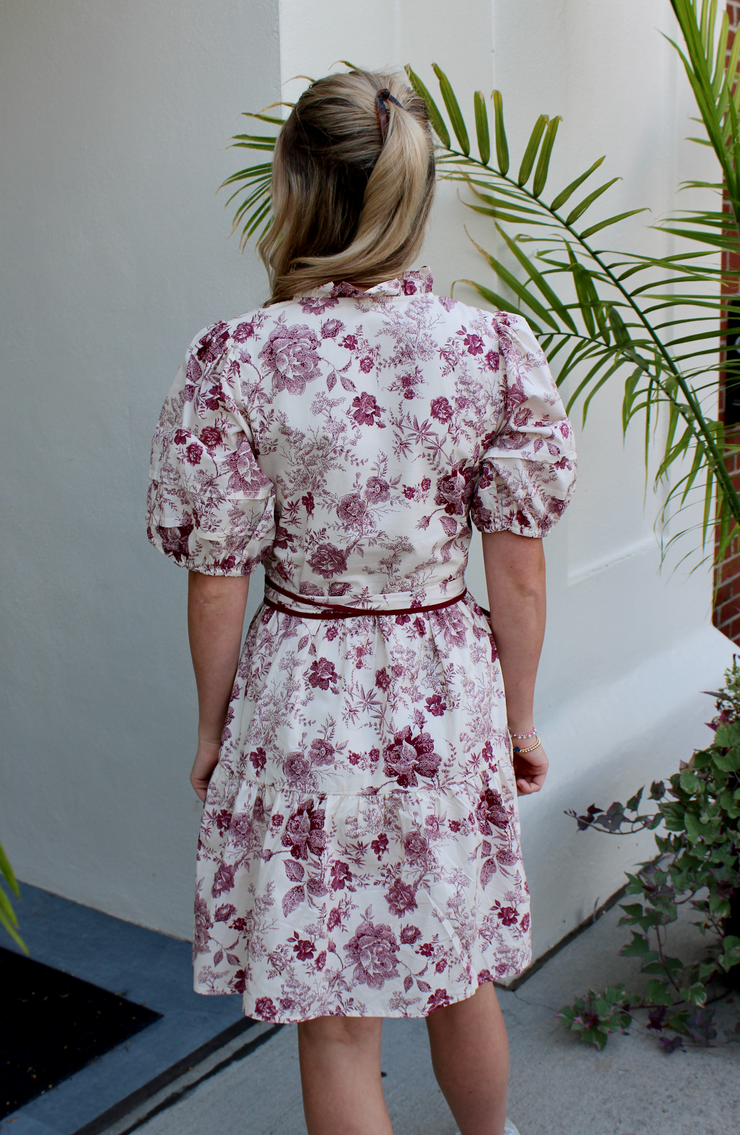 Maroon Rose Belted Dress