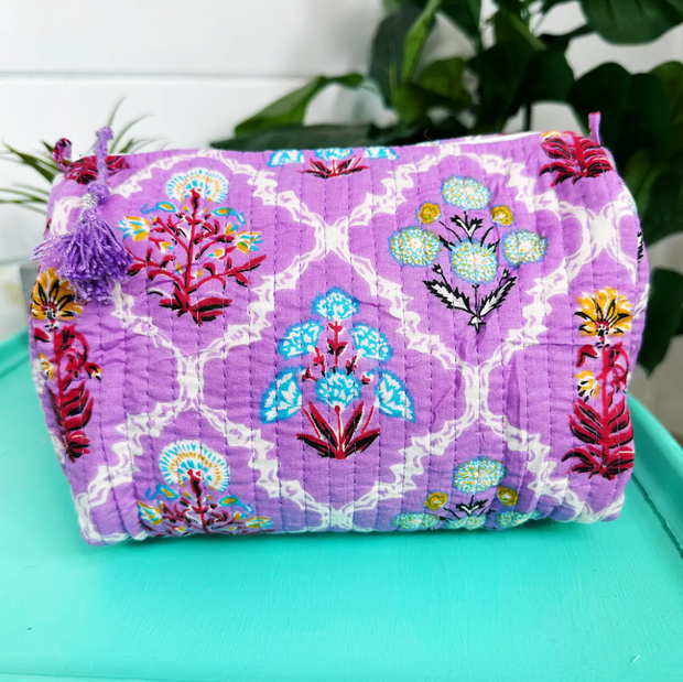 Quilted Cosmetic Bag | Purple Wildflower