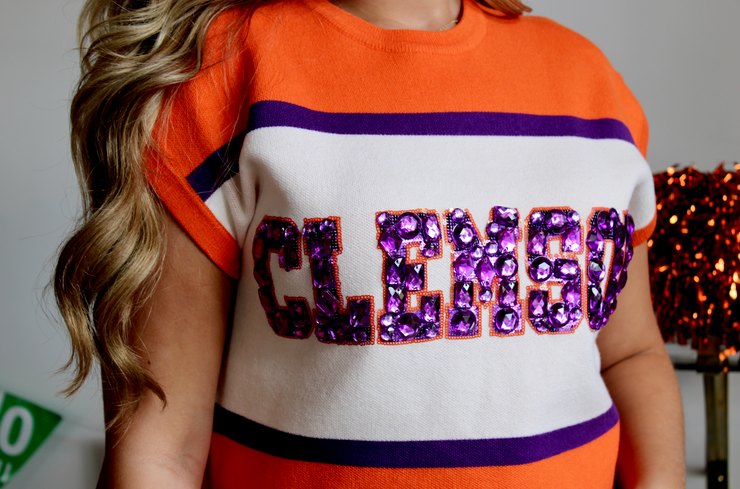 Licensed Clemson Colorblock Jewel Letter Sweater