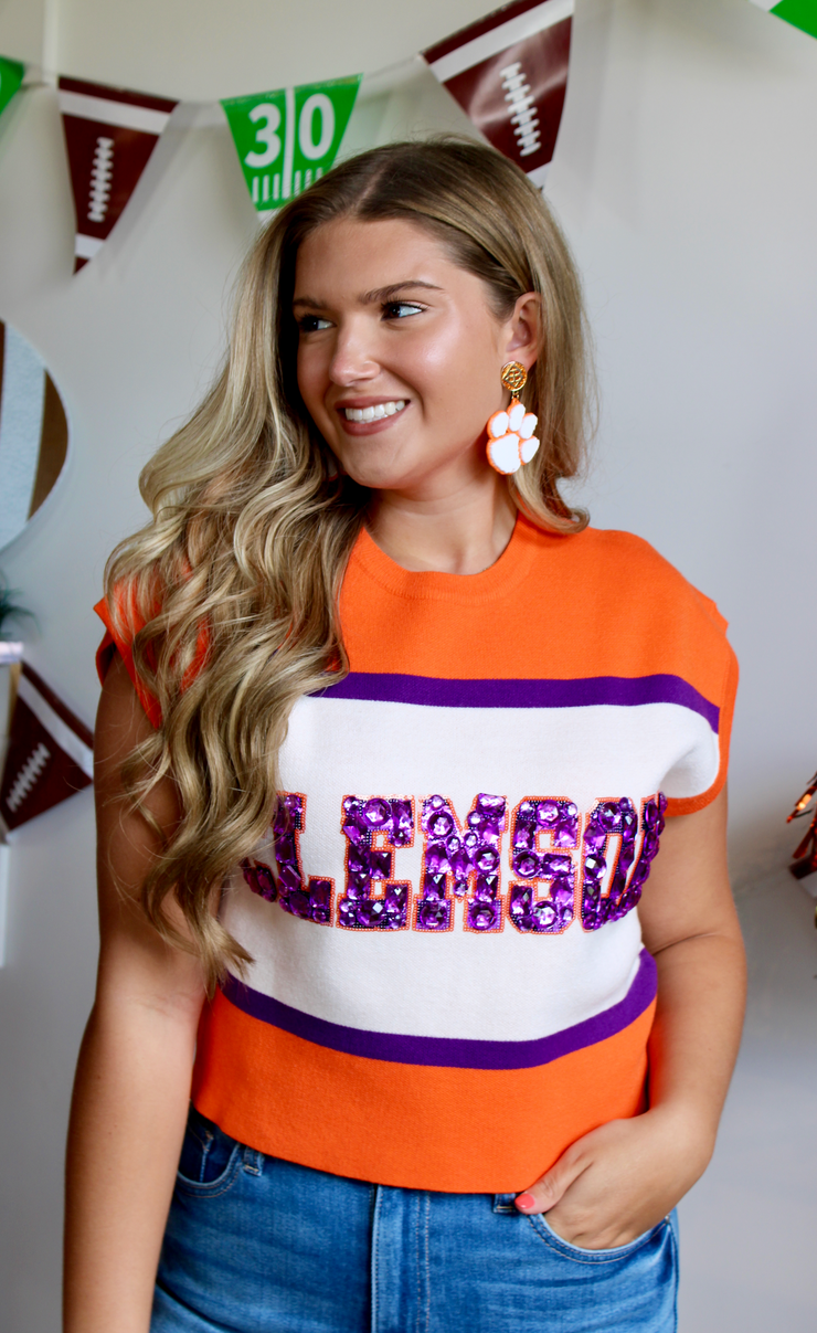 Licensed Clemson Colorblock Jewel Letter Sweater