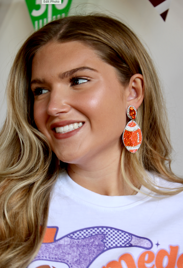 Beaded Football Earrings - Orange