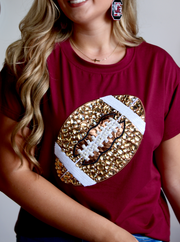 Maroon Jeweled Football Tee