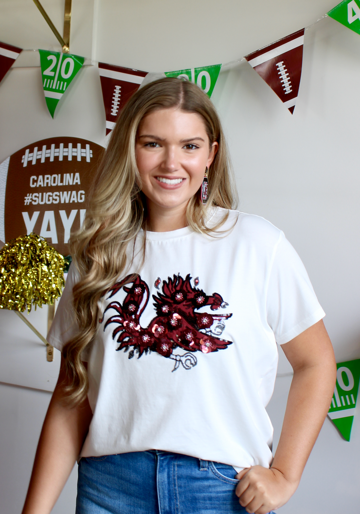 South Carolina Mascot Sequin Flower Tee - RESTOCKING SOON!