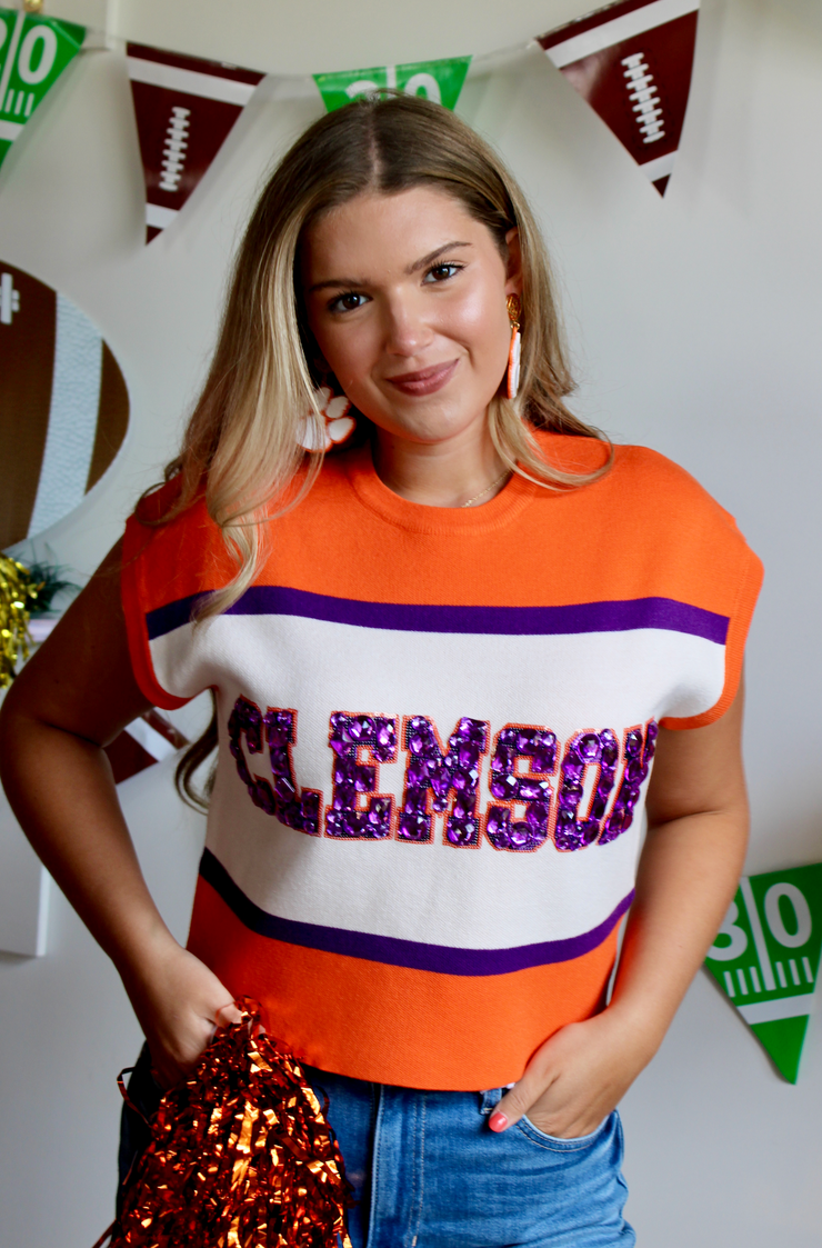 Licensed Clemson Colorblock Jewel Letter Sweater