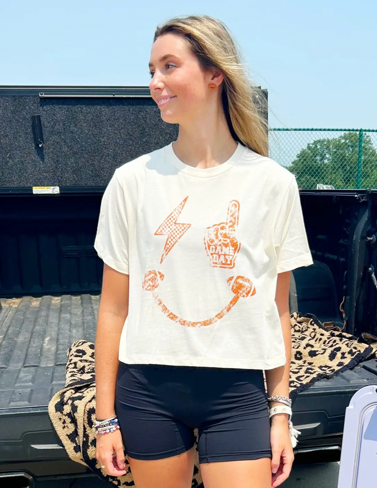 Gameday Smiley Crop Tee | Orange