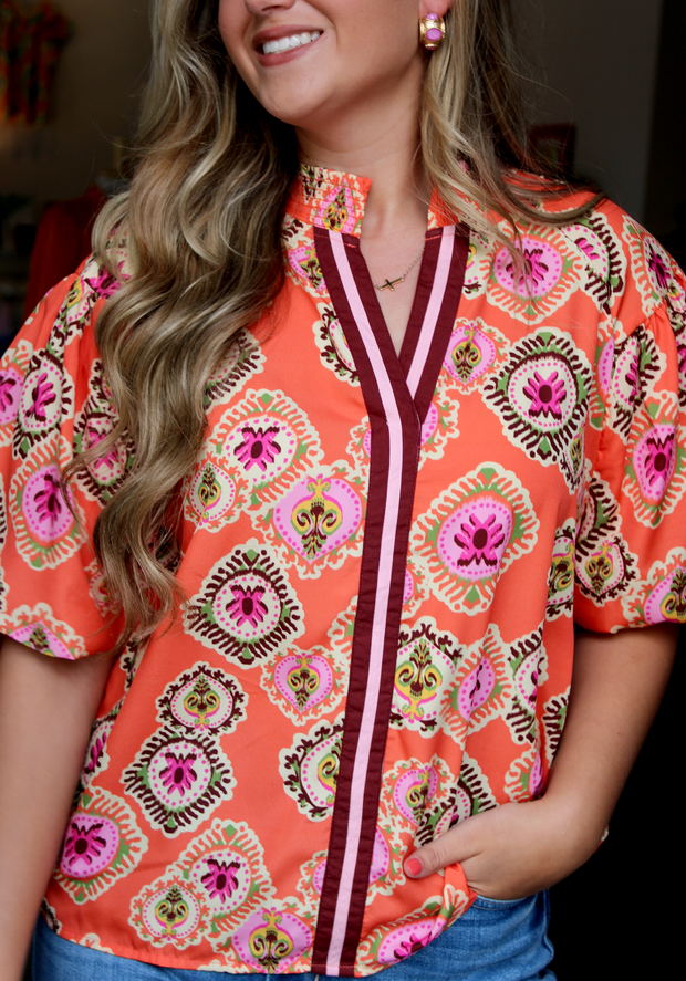 Fall Poppies Puff Sleeve Top