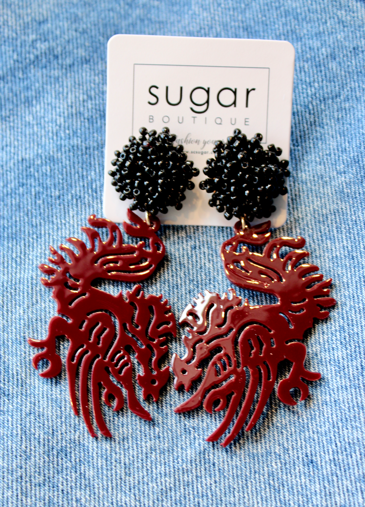 Acrylic Beaded Gamecock Earring