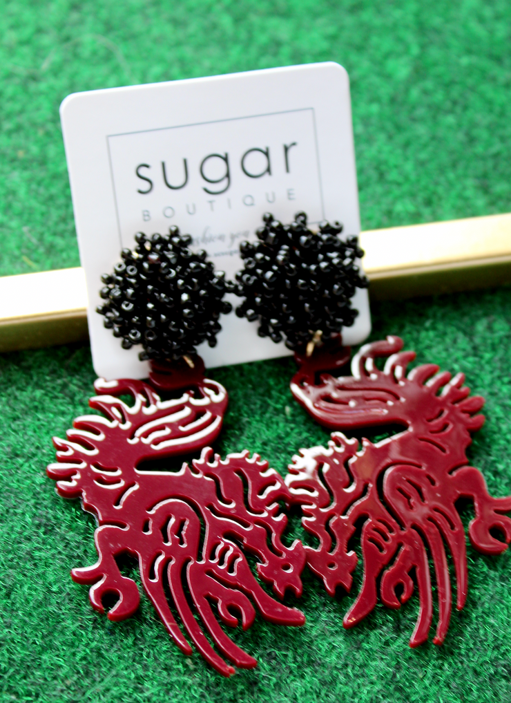 Acrylic Beaded Gamecock Earring