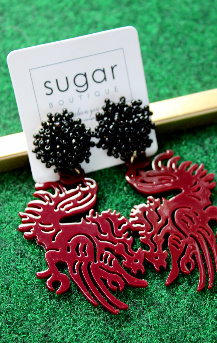 Acrylic Beaded Gamecock Earring