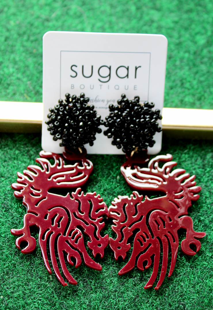 Acrylic Beaded Gamecock Earring
