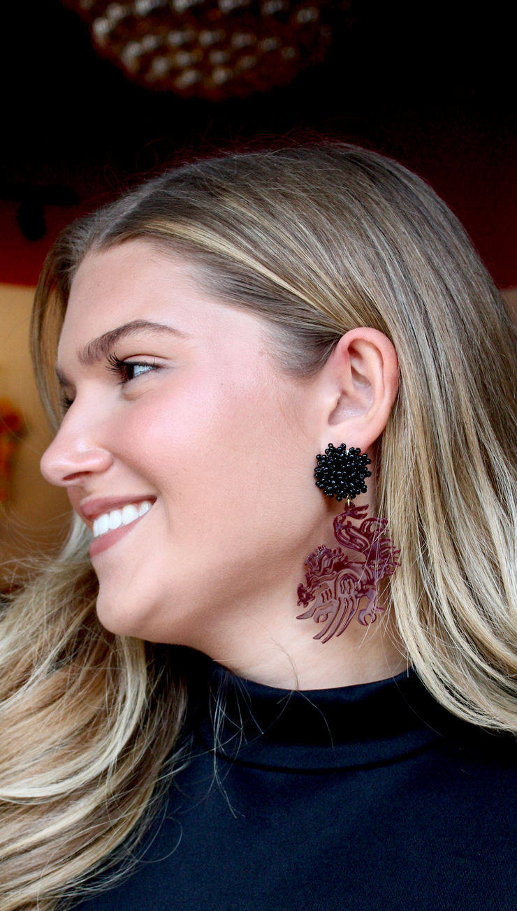 Acrylic Beaded Gamecock Earring