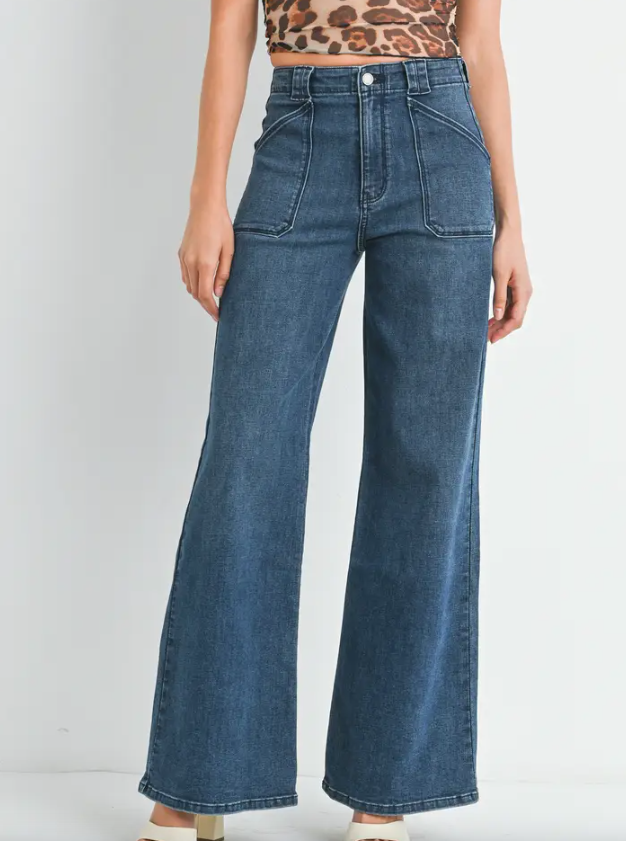 Patch Pocket Wide Leg |  Medium/Dark Wash