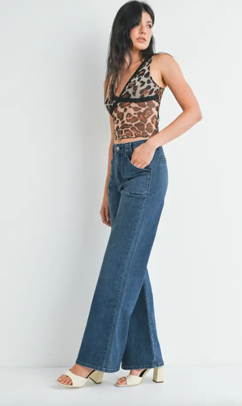 Patch Pocket Wide Leg |  Medium/Dark Wash