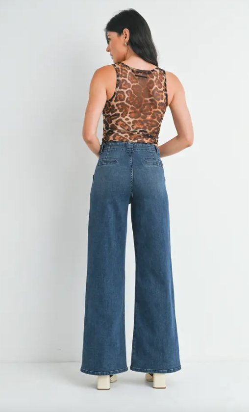 Patch Pocket Wide Leg |  Medium/Dark Wash