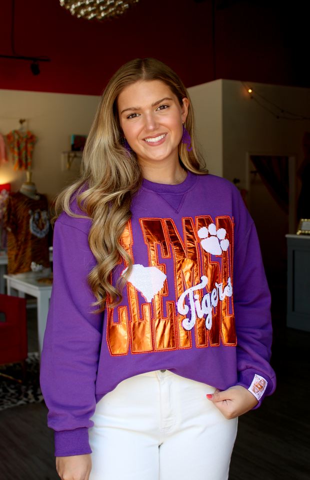 Licensed Metallic Word Icon Sweatshirt | Clemson