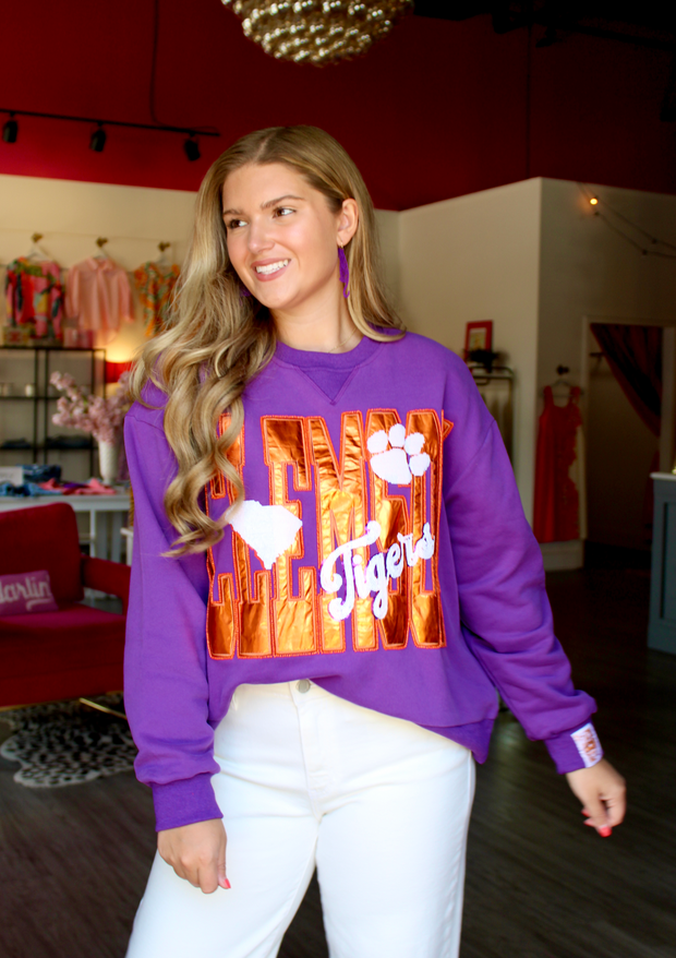 Licensed Metallic Word Icon Sweatshirt | Clemson