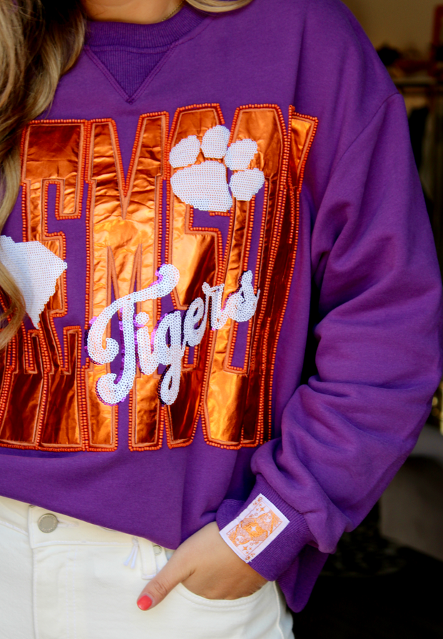 Licensed Metallic Word Icon Sweatshirt | Clemson